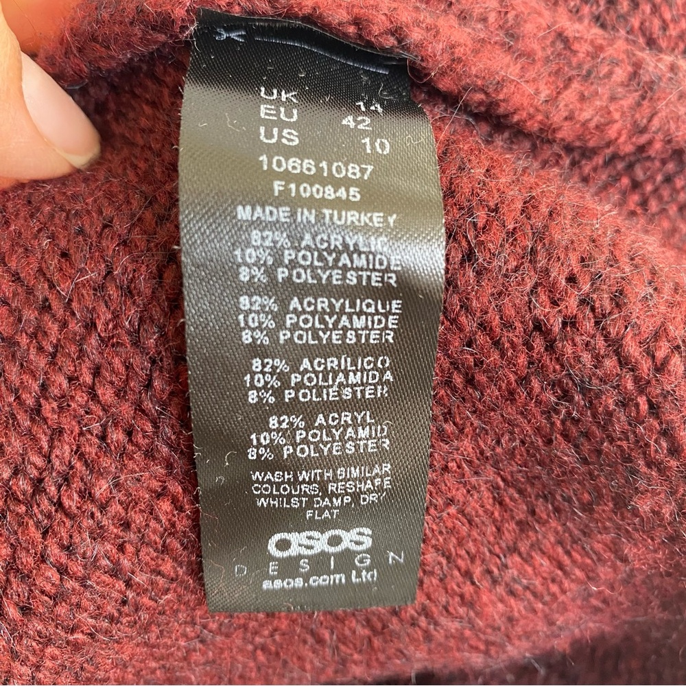 ASOS Long Sleeve Collar Knitted Sweater in Burgundy Size 10 - Picture 12 of 13